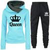 2024 Весна и Осень Женский Комплект Из Двух Частей Толстовка С Капюшоном QUEEN Печатный Спортивный Комплект Толстовка С Капюшоном Для Бега Спортивные Штаны