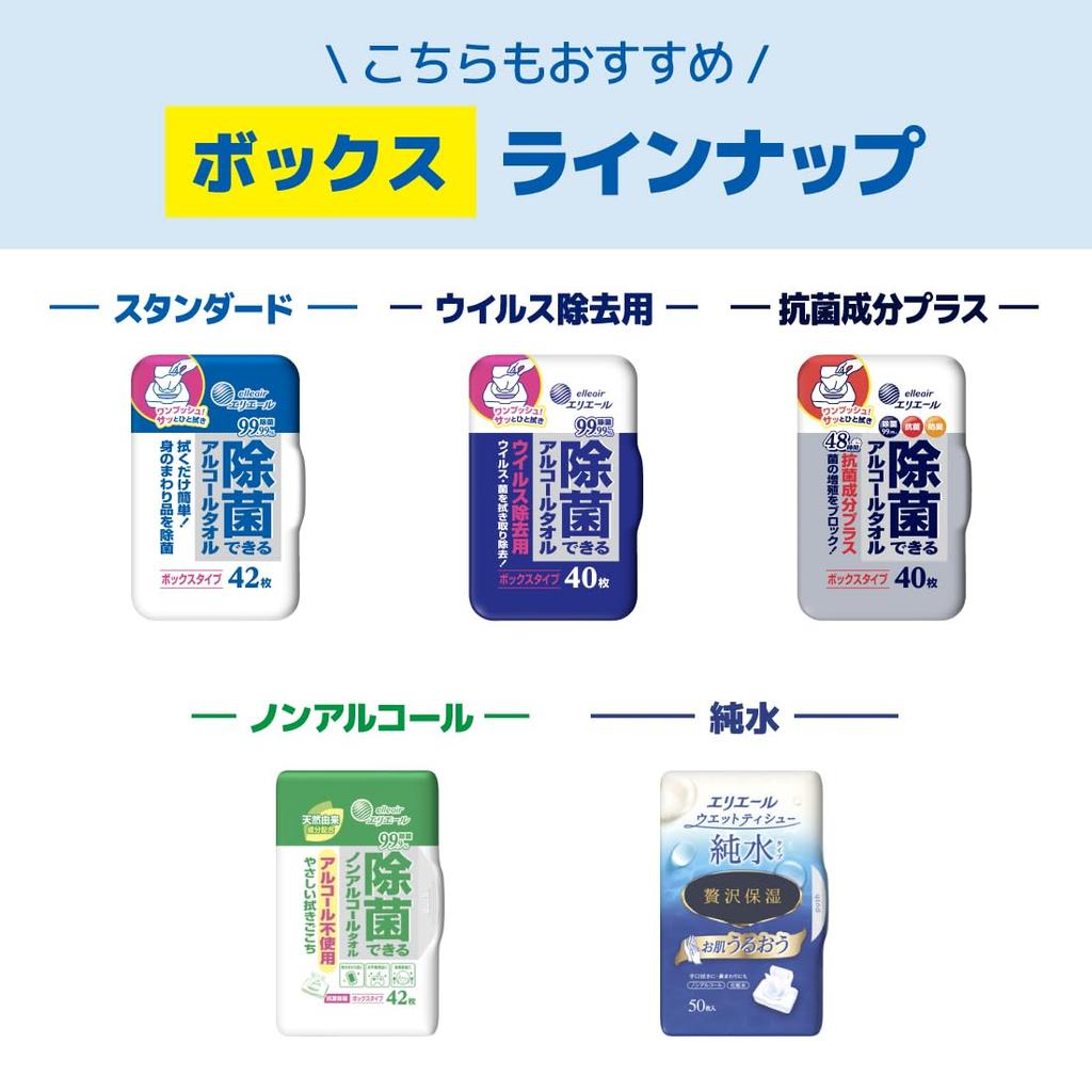 Elleair Disinfecting Alcohol Virus Box 40 Wipes X 8 Packs Wipes, Removal, Refill,