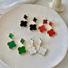 Long Four-Leaf Clover Earrings Marble Texture Plate Earrings Temperament Net Red Autumn And Winter Earrings
