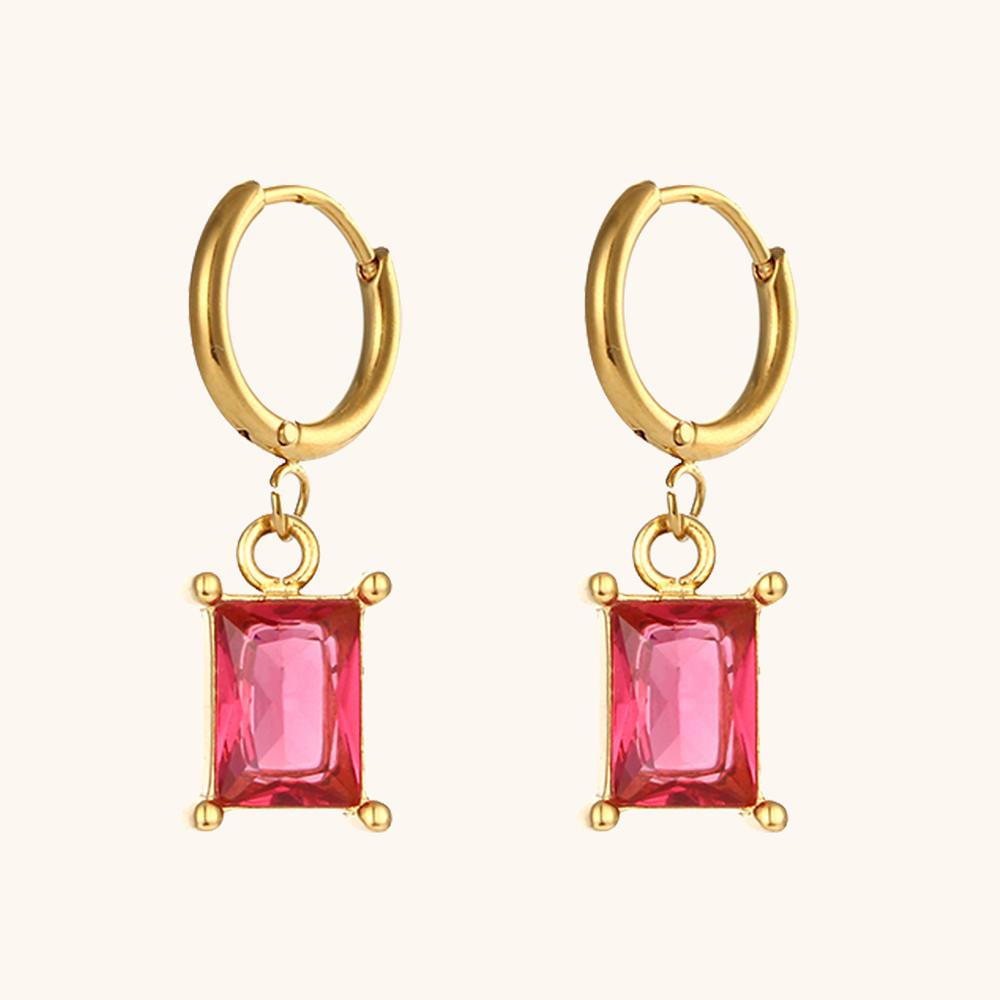Dingran Hot Selling Square Zircon Pendant Necklace and Earring Set Stainless Steel Waterproof Jewelry Set
