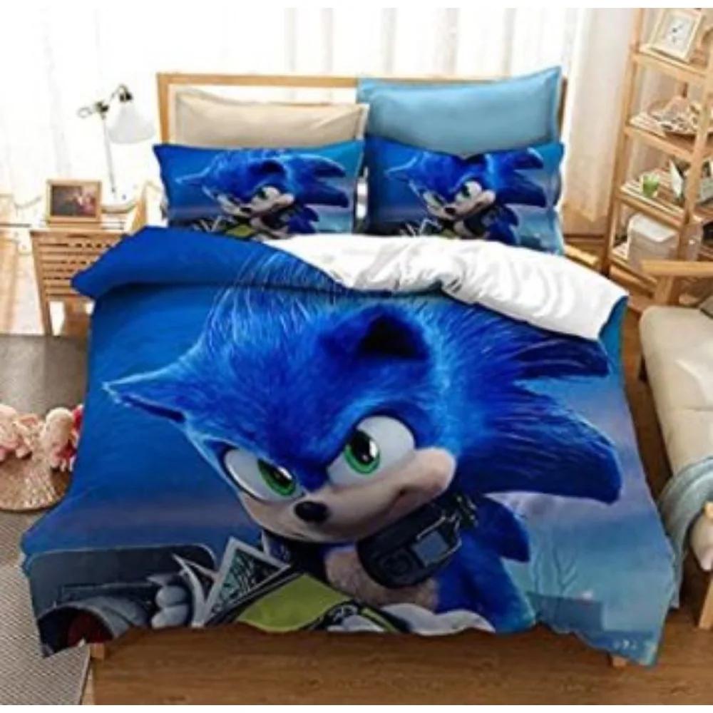 Anime The Movie Sonics Printing Bedding Set Anime Digital Cartoon Hedgehogs Duvet Cover Comforter Bed Youth Kids Girl Boys Gift