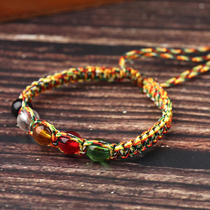 Творческий переводной цветной браслет из веревки с плоским узлом, защитный браслет из пяти элементов из бисера