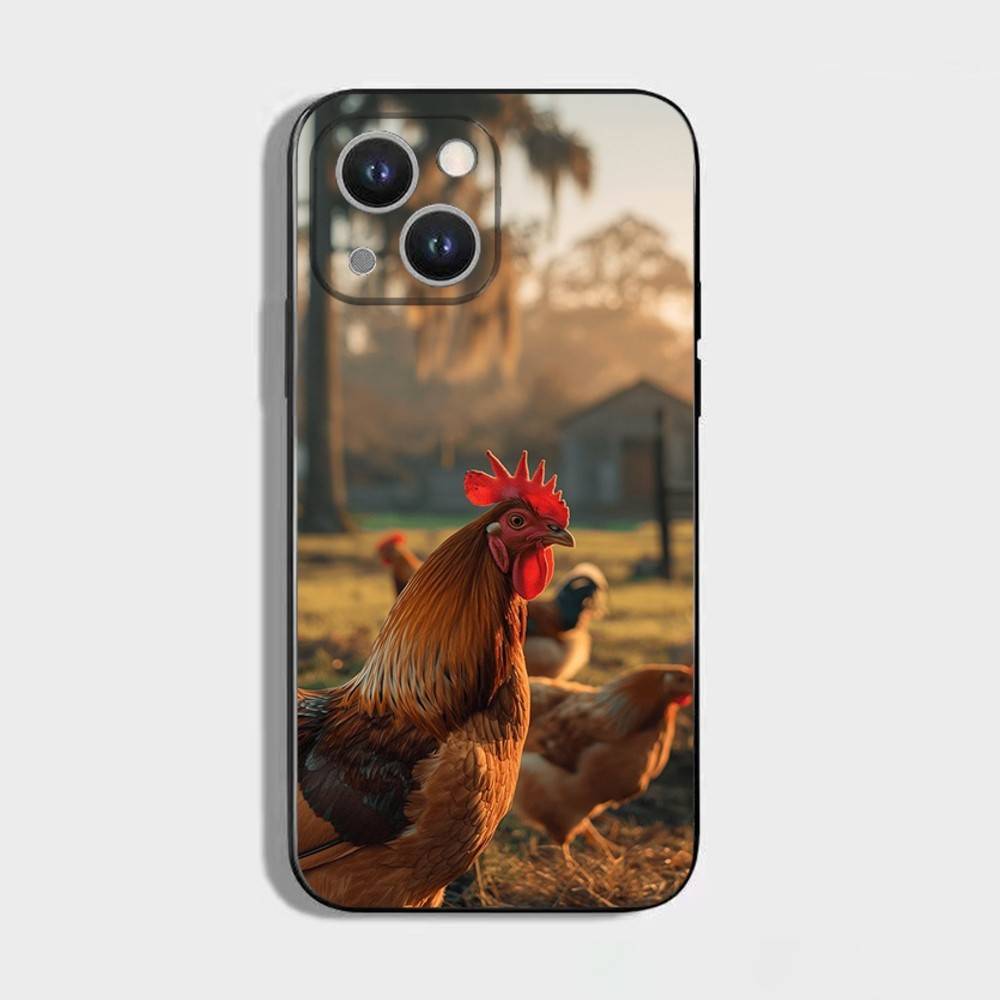 Animal Hen Rooster Phone Case For iPhone 16,15,14,13,12,11 Plus,Pro Max,XS,X,XR,SE,Mini,8,7,Soft Silicone Black Cover