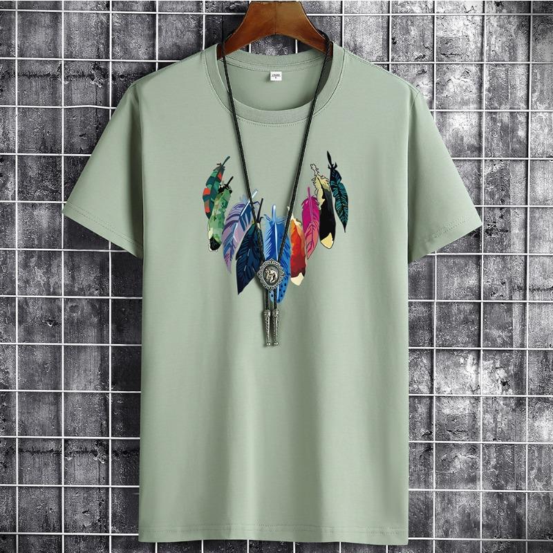 QICED Летняя футболка с короткими рукавами, мужская футболка с круглым вырезом и трендовым низом