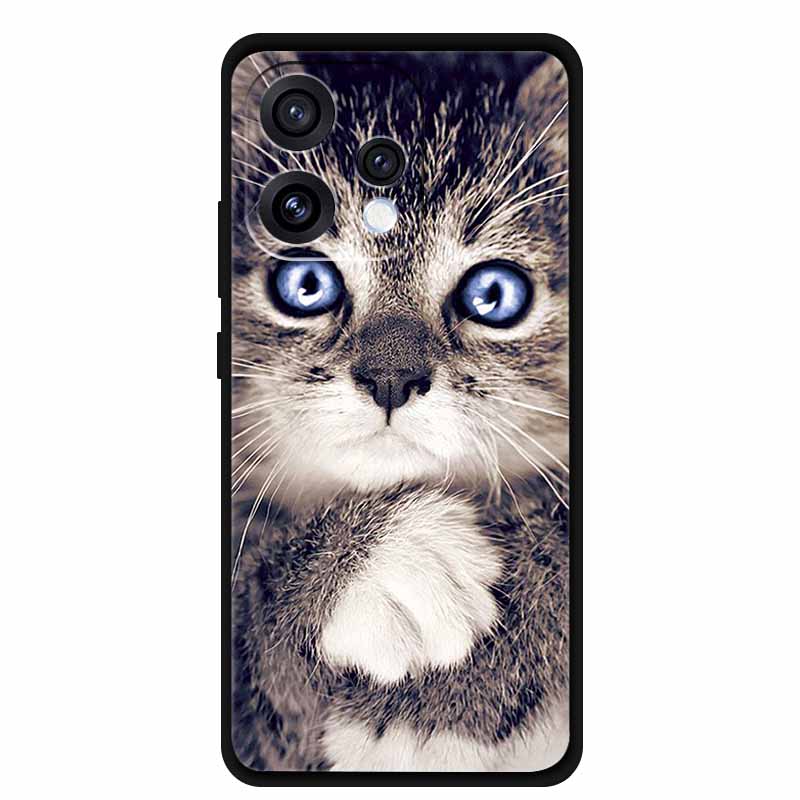 Чехол для Oppo Reno15 5G 6.59" Милый Кот Черный Край Мягкий Силикон Волк Задняя Крышка Телефона Для Oppo Reno 15c 5G Защитный Лев Funda