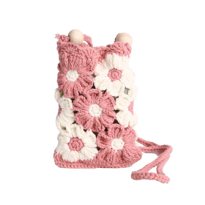 Handmade Crochet Floral Phone Bag, Cute Hollow Flower Crossbody Purse for Women, Knitted Small Shoulder Bag for Phone
