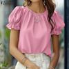 Women Summer Round Neck Casual Short Sleeve Blouse