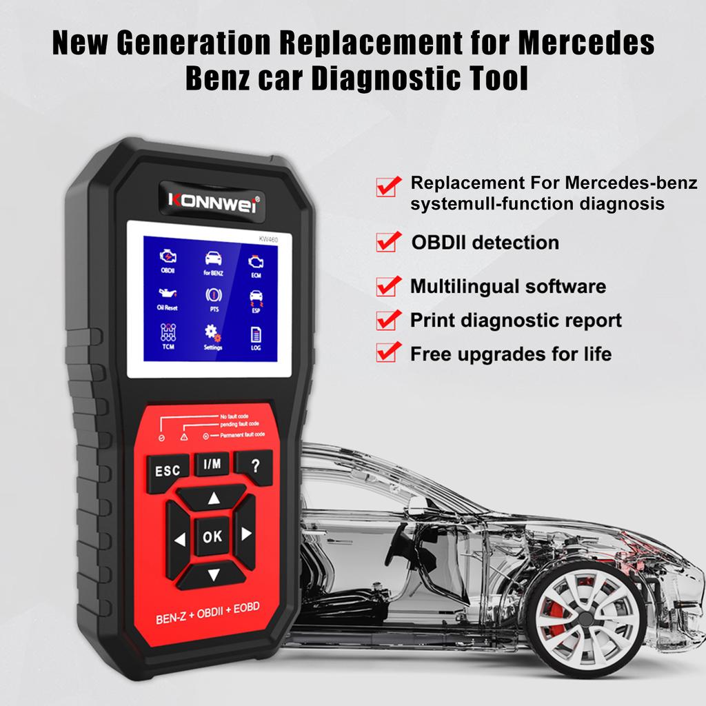 KONNWEI KW460 Замена автомобильного тестера для Mercedes-Benz OBD II + EOBD сканер диагностический прибор