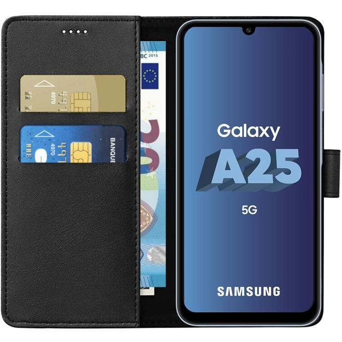 Coque pour Samsung Galaxy A25 5G - Portefeuille Noir Rabat Clapet Aimanté Rangement Cartes Phonillico®