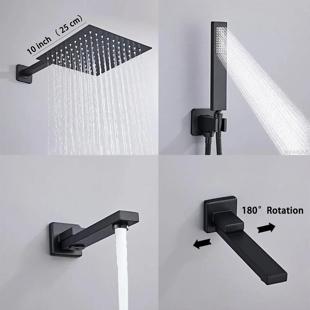 Luxury Brushed Gold/Black/Silver/Grey Hidden Bathroom Shower Faucet Set 10 Inch Shower Head Bathtub Rain Mixer Tap Shower System