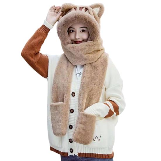 Женский термошарф, стильная защита ушей, супер мягкая пушистая плюшевая шапка, перчатки, уличная одежда