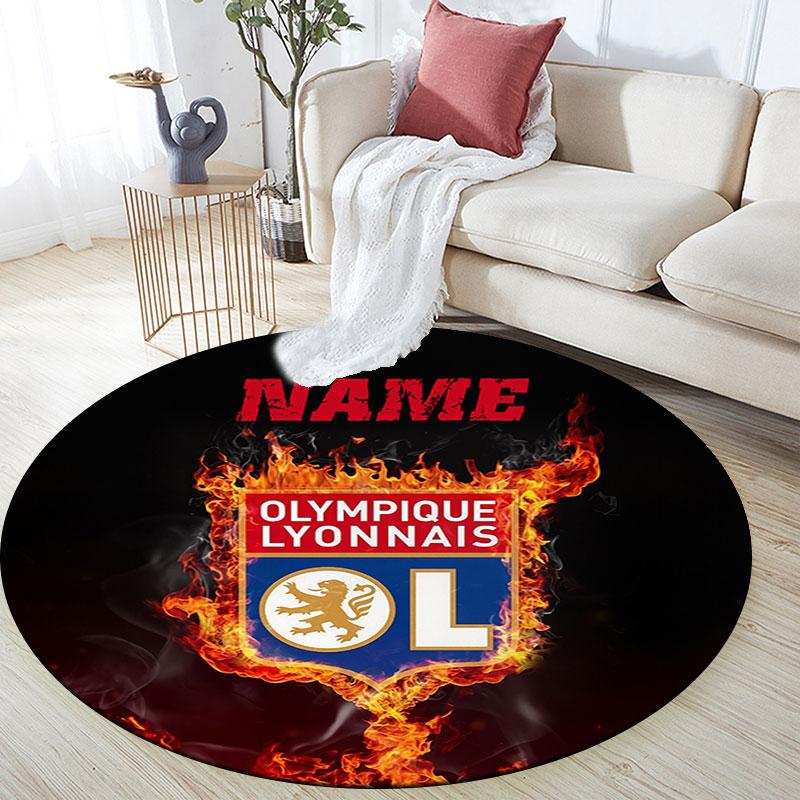 Custom Name,Olympique Lyonnais pattern round rug,Carpet Rug for Living Room Bedroom Playroom ,Non-slip Floor Mat,Holiday Gifts and Birthday Gifts.