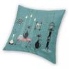 Mid Century Kitty Mischief Square Pillowcase Polyester Linen Velvet Pattern Decorative Throw Pillow Case Room Cushion Cover 18"