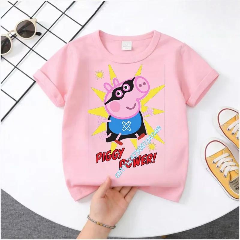 Peppa Pig children's Polyester short-sleeved boys' sports shirt and girls' casual top, 2026 summer T-shirt with cartoon print