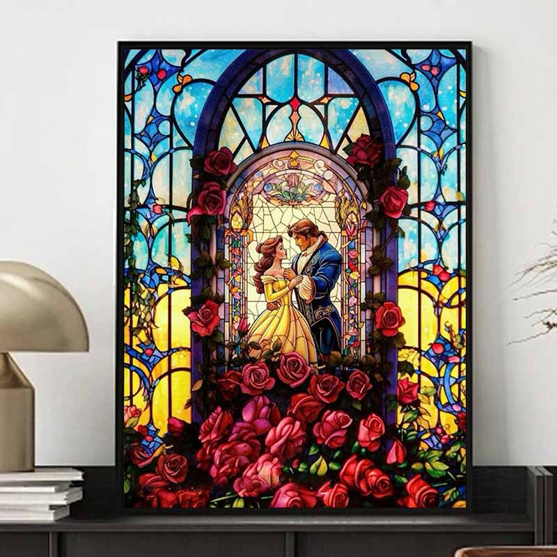 Disney 5D DIY Алмазная Живопись Украшения Красавица и Чудовище Витражное Окно Тема Художественное Произведение Алмазная Вышивка и Стразы Крестик Набор Ручная Работа