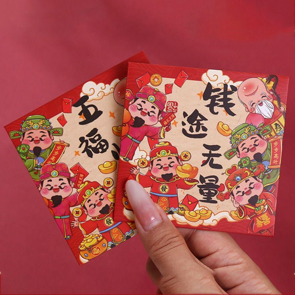 12pcs/set Traditional Lucky Red Envelope Cartoon Fortune Hongbao Red Packet Spring Festival