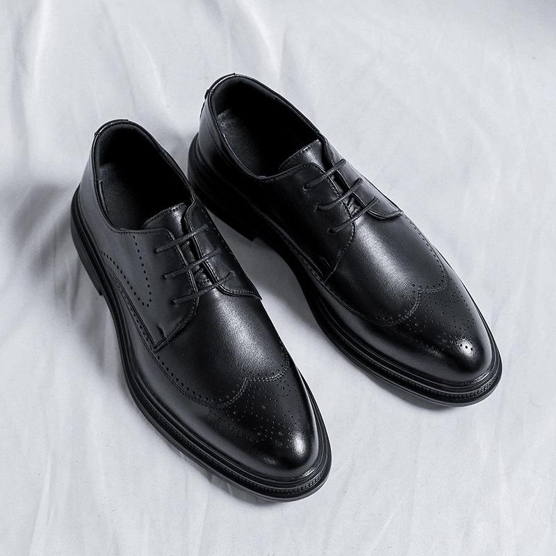 Осенне-зимние мужские кожаные туфли на шнуровке в британско-корейском стиле из дышащей деловой обуви Brock с гравировкой 9628-R