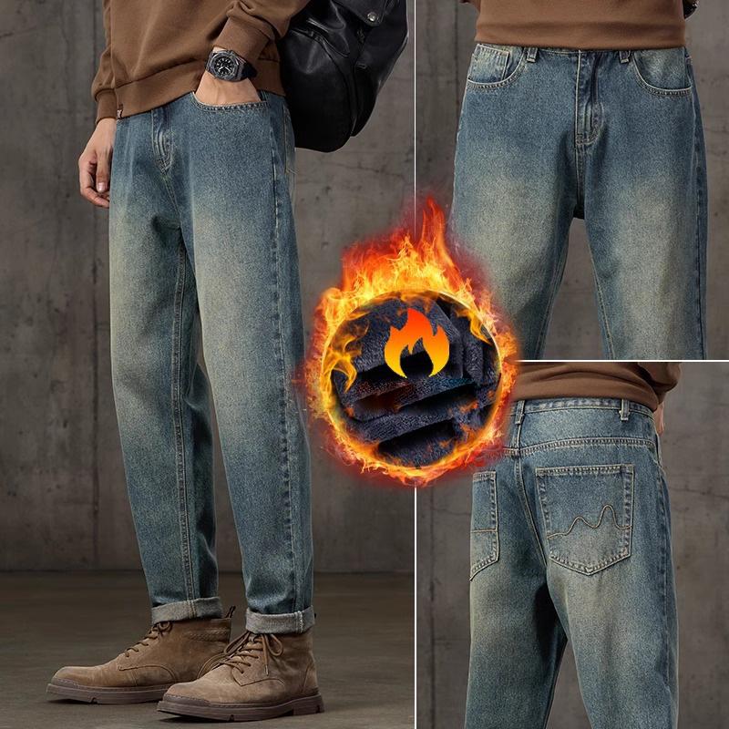 Весна и осень зима новые мужские плюшевые/обычные джинсы облегающие прямые эластичные деловые универсальные длинные брюки