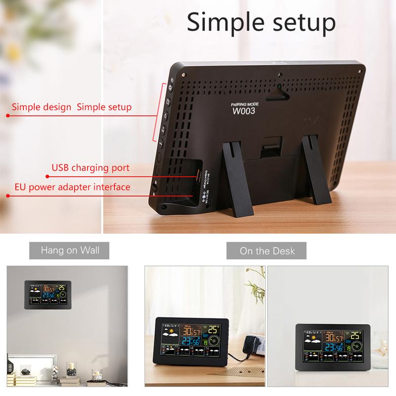 FJW4 Цветная WiFi метеостанция Управление через приложение Умный монитор погоды Внутренняя и наружная температура и влажность Цифровые часы Функции