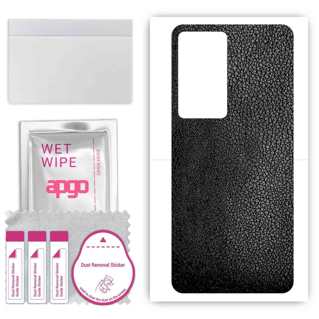 apgo Protective Skin Sticker for the Back Compatible with Xiaomi Redmi K50 Pro, Wrap Film, Foil, Vinyl - Pattern Black Leather