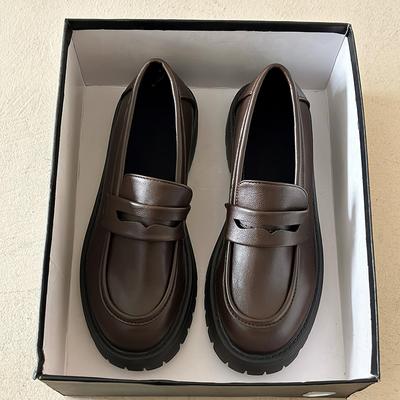 Черные женские мокасины Lucyever из искусственной кожи на платформе в стиле преппи, слипоны для студентов, женские туфли на толстой подошве, размер 43