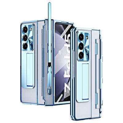 С держателем для ручки для Samsung Galaxy Z Fold 6 5 4 3 Чехол-шарнир с магнитным покрытием Бронированная подставка Прозрачный полный защитный чехол