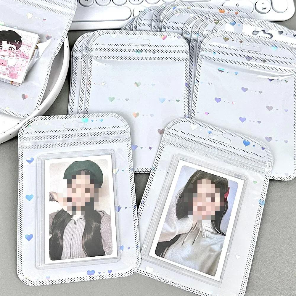 10 шт. блестящие лазерные сердечки-карты PP Ziplock пакеты Kpop Star 3-дюймовые фотокарточки милые девушки продают карты DIY упаковка карман