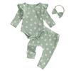 Citgeett Autumn Infant Baby Girls Floral Outfit Long Sleeve Romper Pants Bowknot Headband Fall Clothing Set