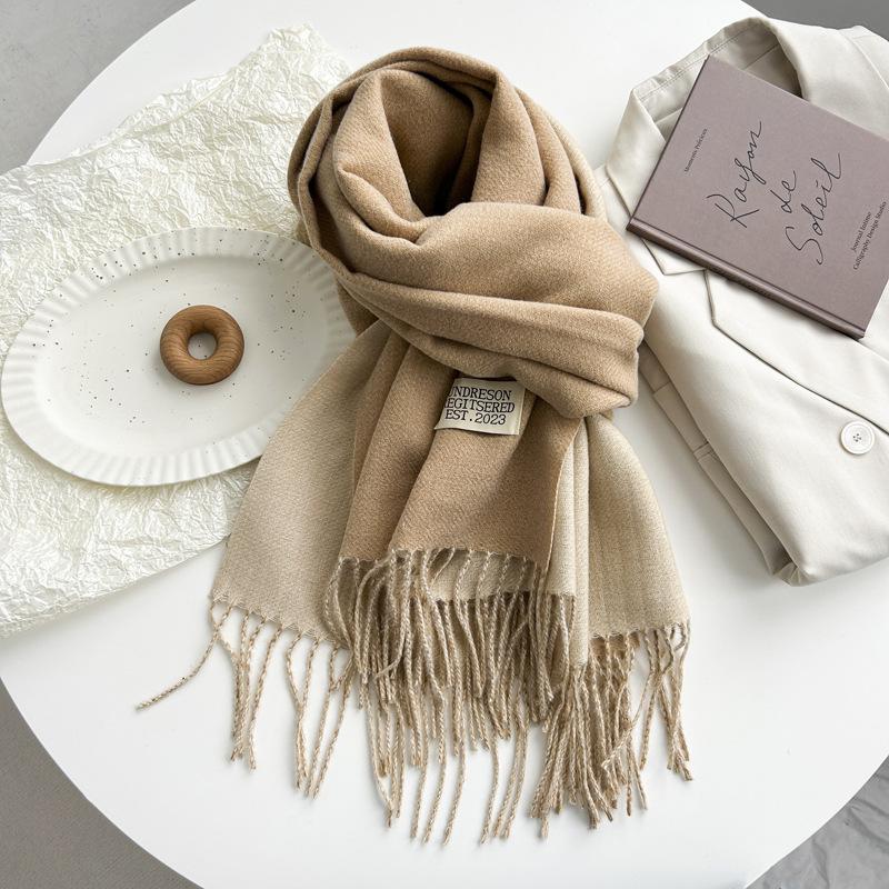 Новый двухсторонний двухцветный искусственный кашемировый однотонный шарф для женщин, зимний теплый шарф-шаль с бахромой для пожилых людей