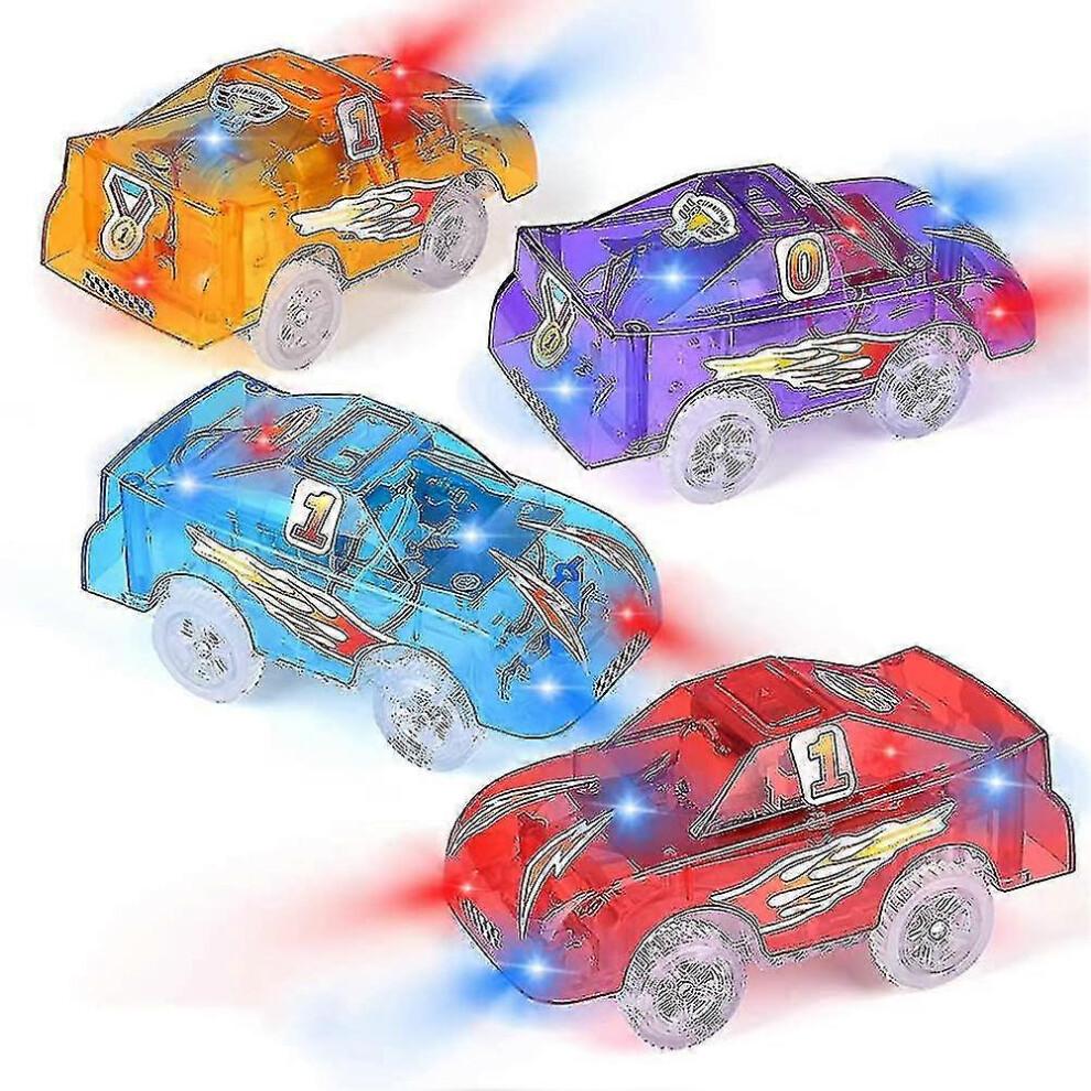 4 Pack Replacement Track Cars Light Up Toy Racing Cars with 5 Led Flashing