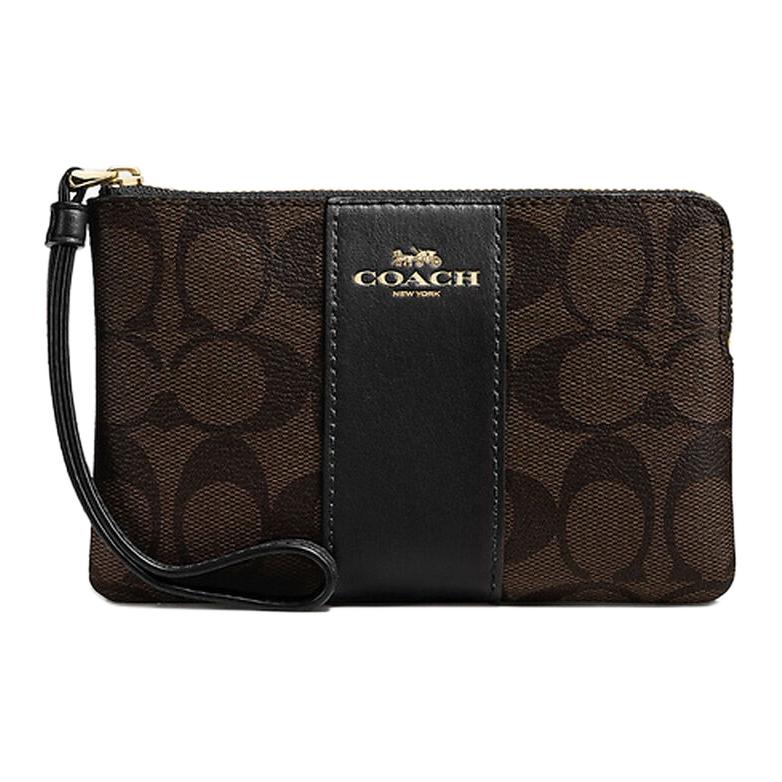 Coach Угловая молния 16 Верхняя молния Клатч из покрытого холста и переработанной кожи Женский клатч Коричневый Черный CS602-IMAA8