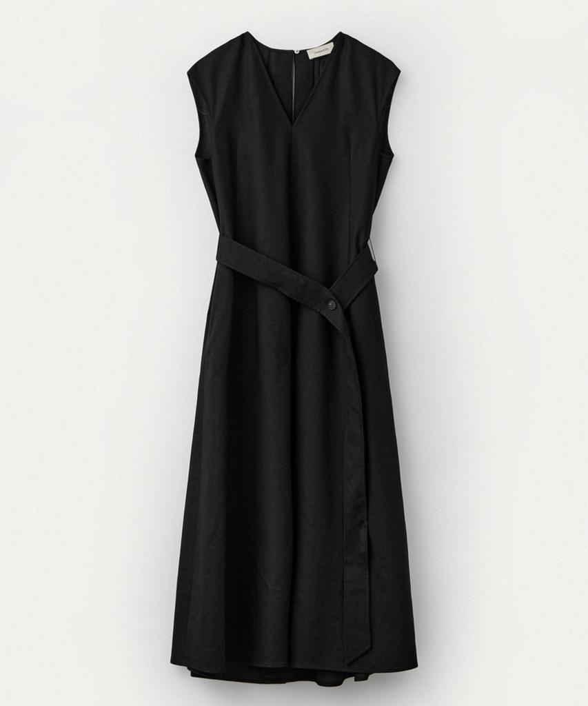 Umamung Back Pleats Linen Dress_Black