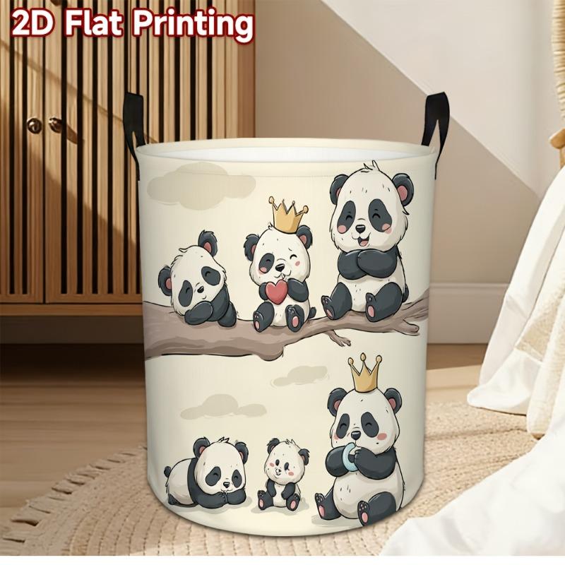 1pc Panda Crown Laundry Basket with Sturdy Handle - Adorable Clothes Hamper Suitable for, Bedroom, Dorm Storage, Polyester Basket for Underwear, Towel