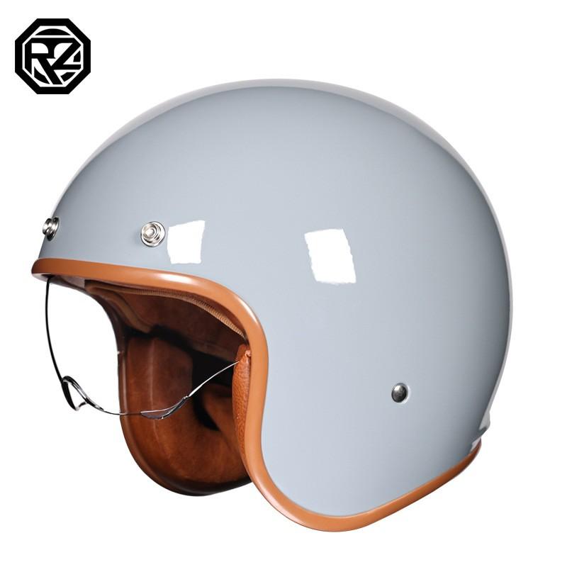Vintage Style 3/4 Open Face Motorcycle Helmet Men Women DOT Approved Safety Headgear With Visor Matte Black Pearl White