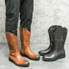 Мужские высокие сапоги, ковбойские сапоги в стиле вестерн, повседневные мотоциклетные сапоги, коричневые кожаные панковские сапоги, уличные сапоги больших размеров