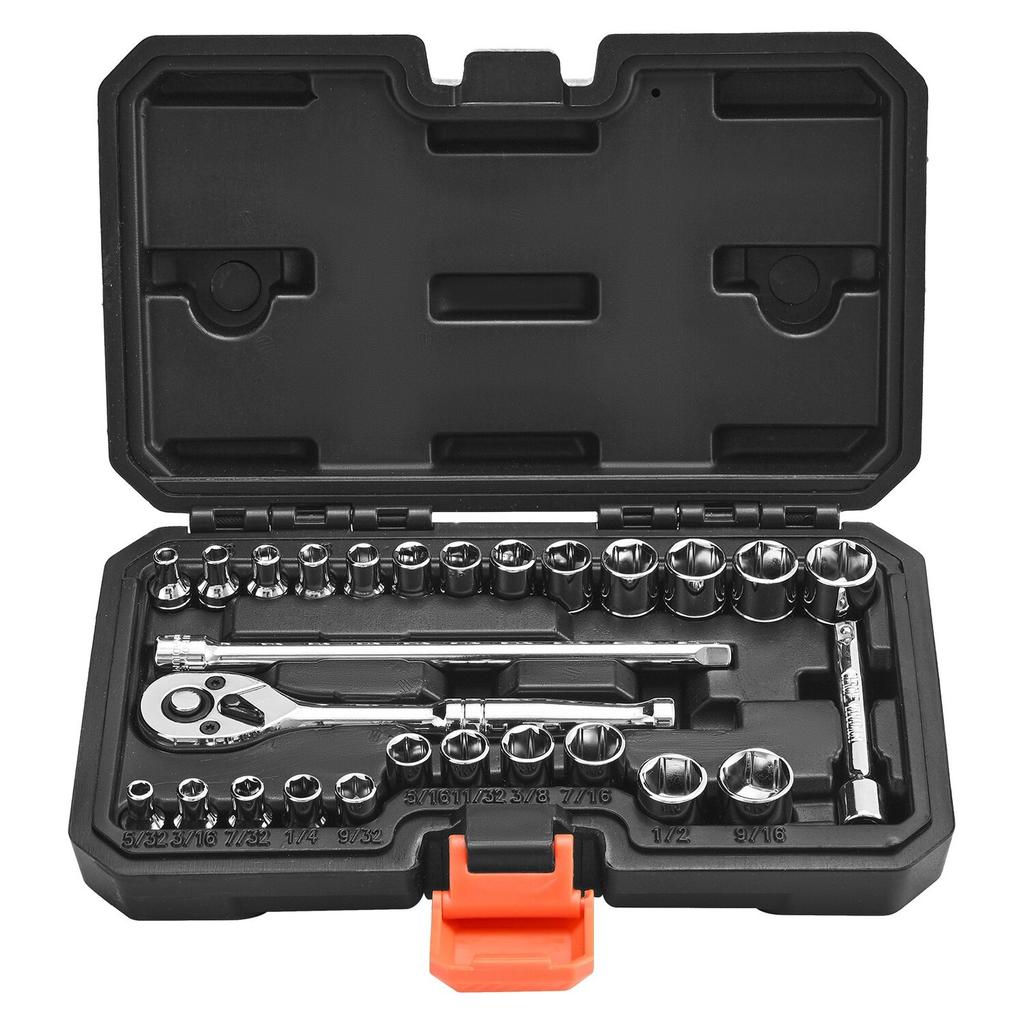 Socket Set, 27 Pieces, 6.4 mm Drive Socket and Ratchet Set, SAE and Metric, Mechanic Tool Kit with Ratchet Wrench, Extension Bar and Storage Case,