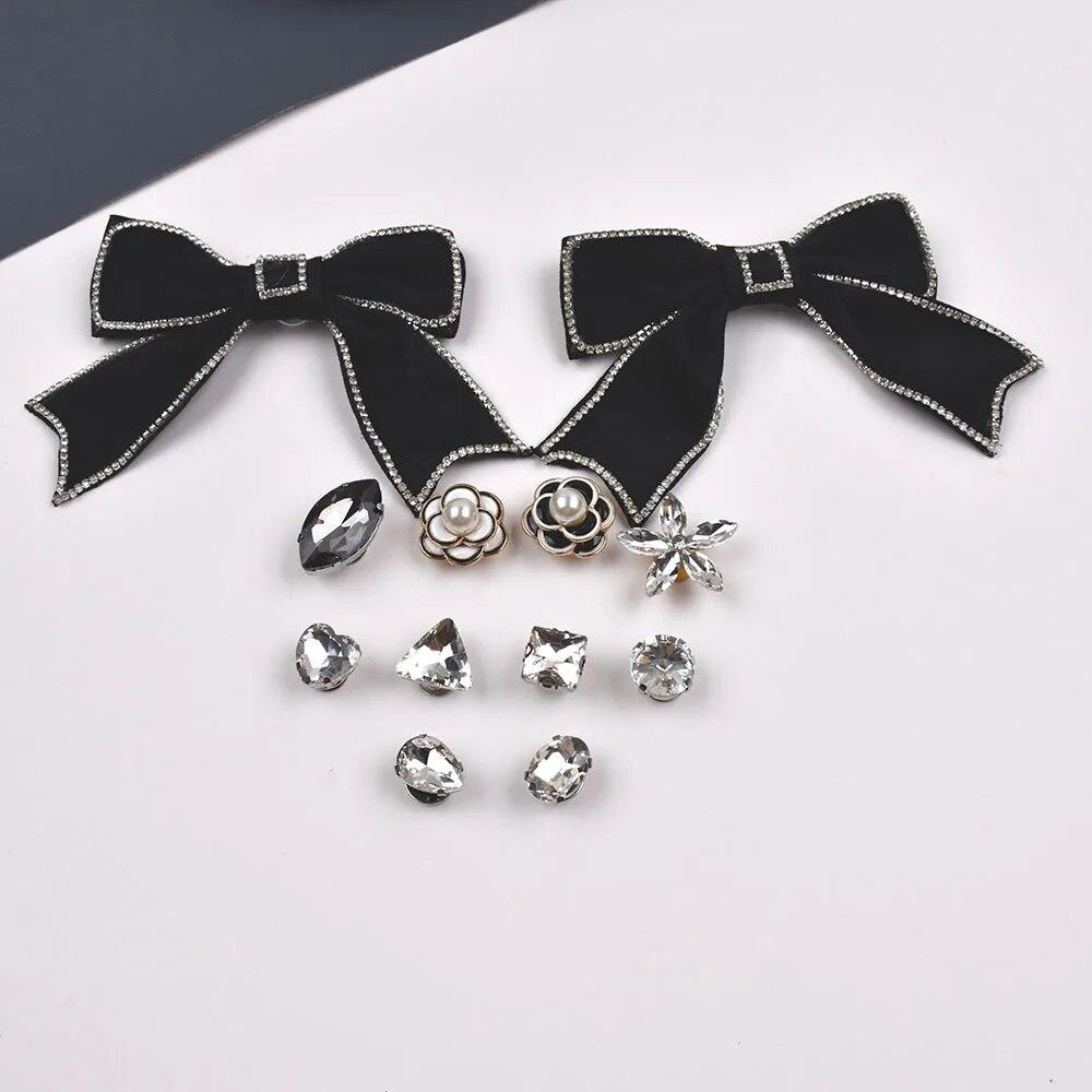 Shoe Charm DIY Pins Camellia Flower Pearl Diamond Bow Decoration Buckle for Hole Shoes Charms Set Accessories Kids Boy Girls Gift