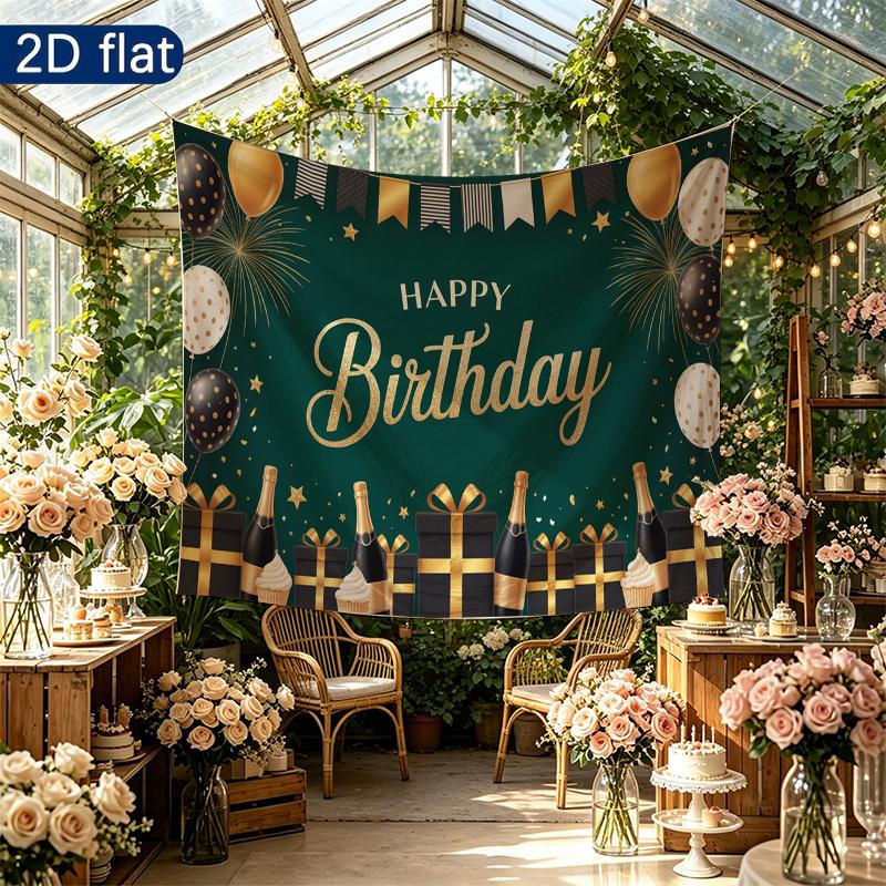 Gold Balloon Photo Background 1pc - Polyester Party Decor