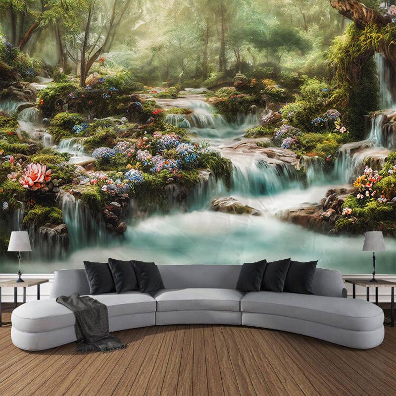 Лесные деревья, водопад, природный пейзаж, гобелен с принтом, домашний декор для гостиной, комнаты, фон, тканевый гобелен