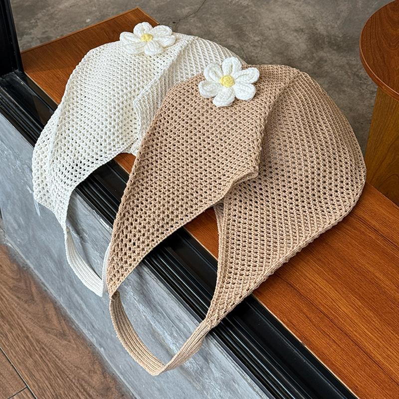Women's Casual Hollow Out Wicker Woven Ladies Handmade Totes Bag Large Capacity Summer Beach Floral Decor Female's Shoulder Bag