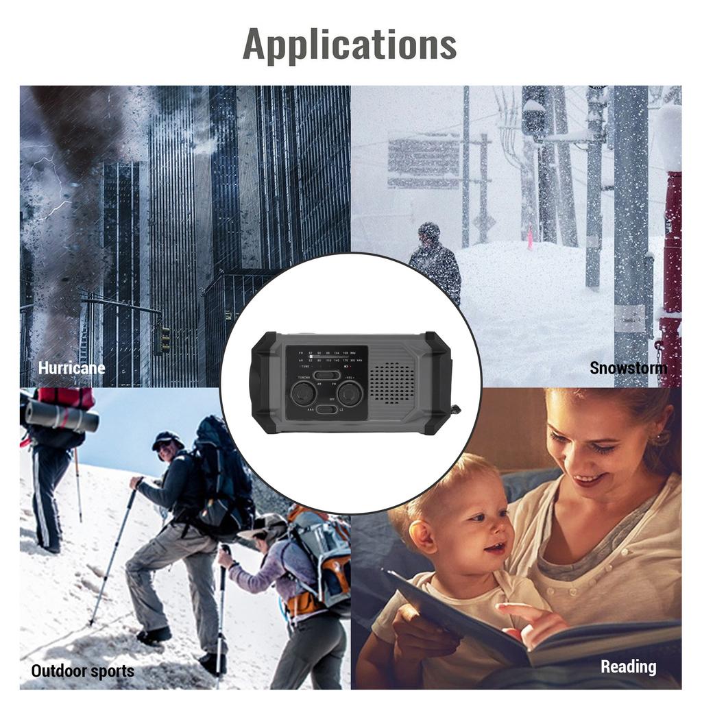 Солнечное радио с ручным приводом, многофункциональное, водонепроницаемое IPX4, аварийное радио с AM-модуляцией частоты, со светодиодным фонариком