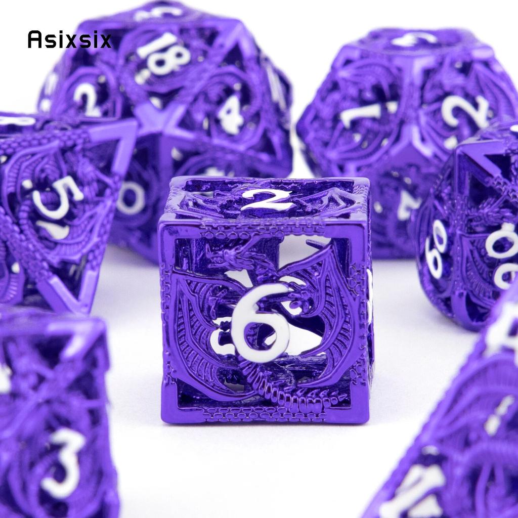 7 Pcs Purple White Dragon Metal Dice Hollow Metal Polyhedral Dice Set Suitable for Role-Playing RPG Board Game Card Game
