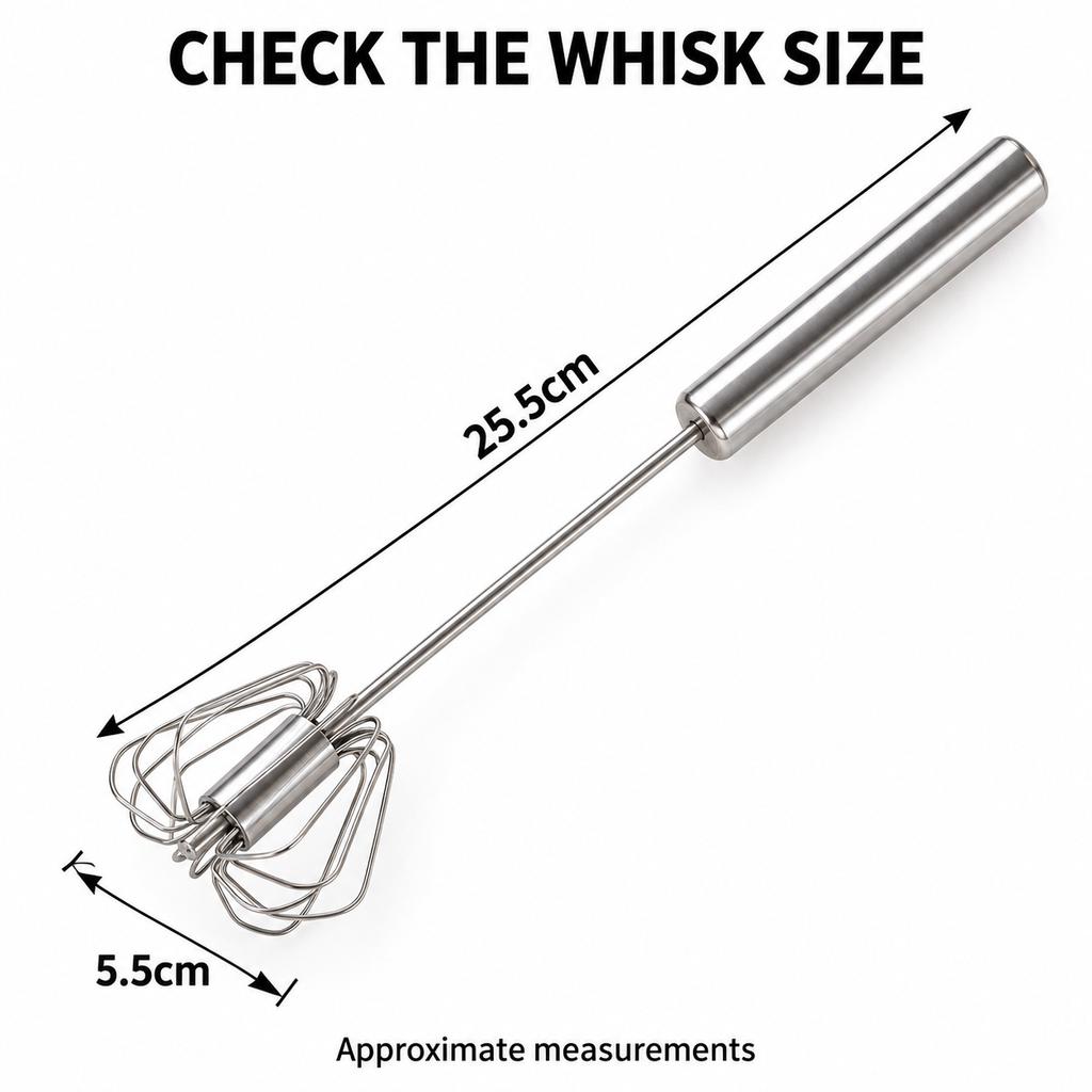 Push-Down Rotary Egg Whisk, Stainless Steel Manual Mixer, Approx.25.5cm