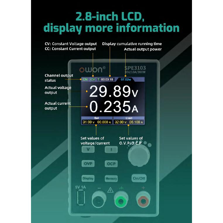 OWON SPE3103/SPE3053 Programmable DC Power Digital Regulator Switch 2.8" LCD Regulator SPE6103/SPE3102