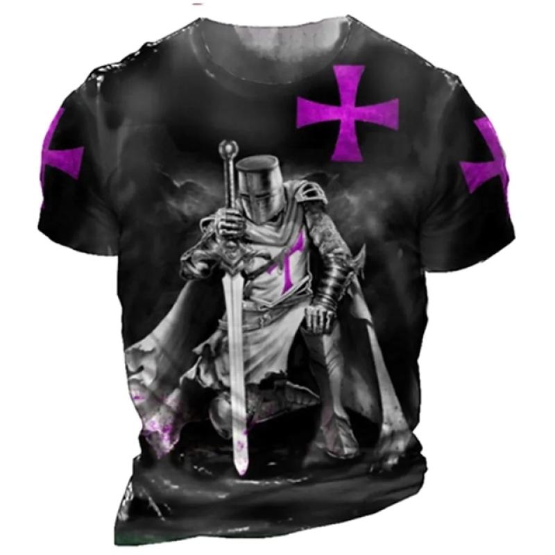 Men's T-shirt Casual Cotton Short Sleeve Shirt Temple Crusader Print T Shirt Fashion Vintage Clothing High Quality