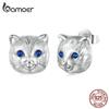 BAMOER стерлингового серебра 925 пробы милый кот серьги-гвоздики синие шпинелевые серьги для женщин подарок на день рождения ювелирные изделия