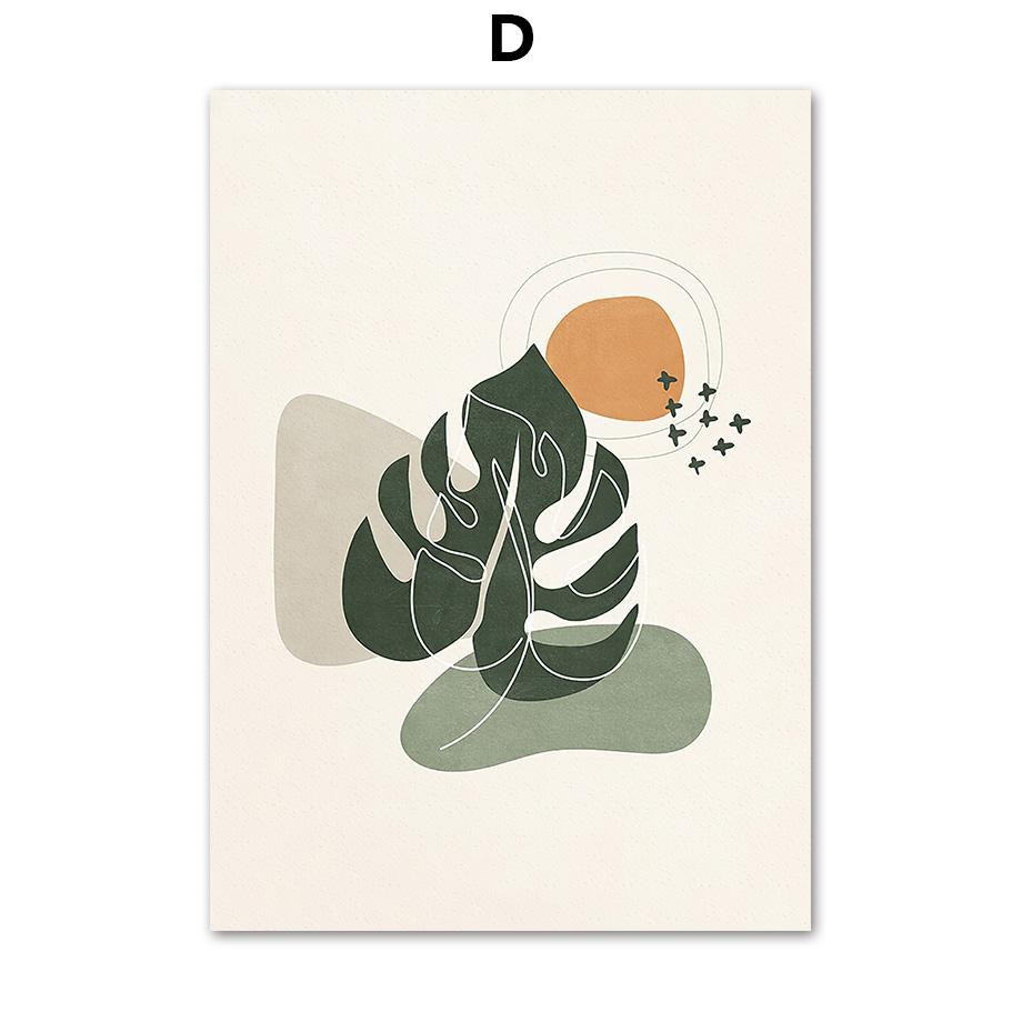 Абстрактное зеленое растение, плакат и линия печати, богемная луна, настенное искусство, мудрец, холст, картина, скандинавская настенная картина, украшение для гостиной