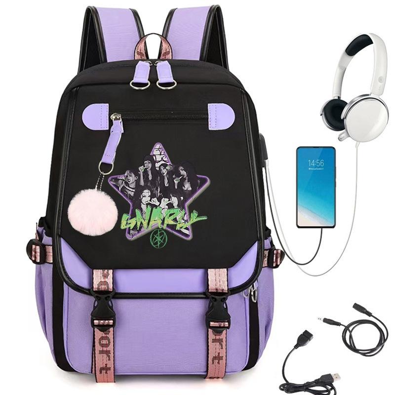 KATSEYE Backpack USB Charging Port Student Bookbag Travel Daypack Fashion Casual Laptop Compatible Large Capacity Water-Resistant 60123-12