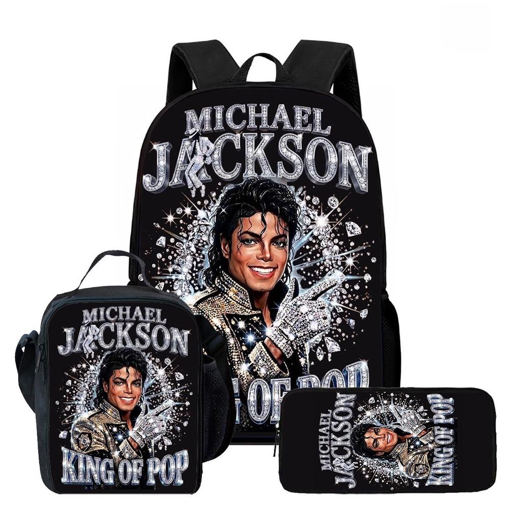 Michael Jackson 3-Piece Kids Set – Backpack, Lunch Bag & Pencil Case, Iconic King of Pop Design less