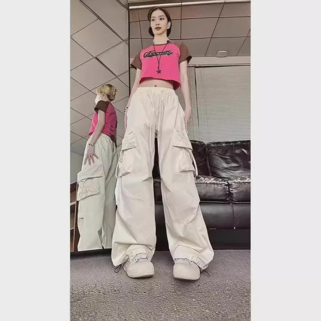 Women's Off-White American Retro Loose Hip-Hop Overalls - Wide-Leg Pants